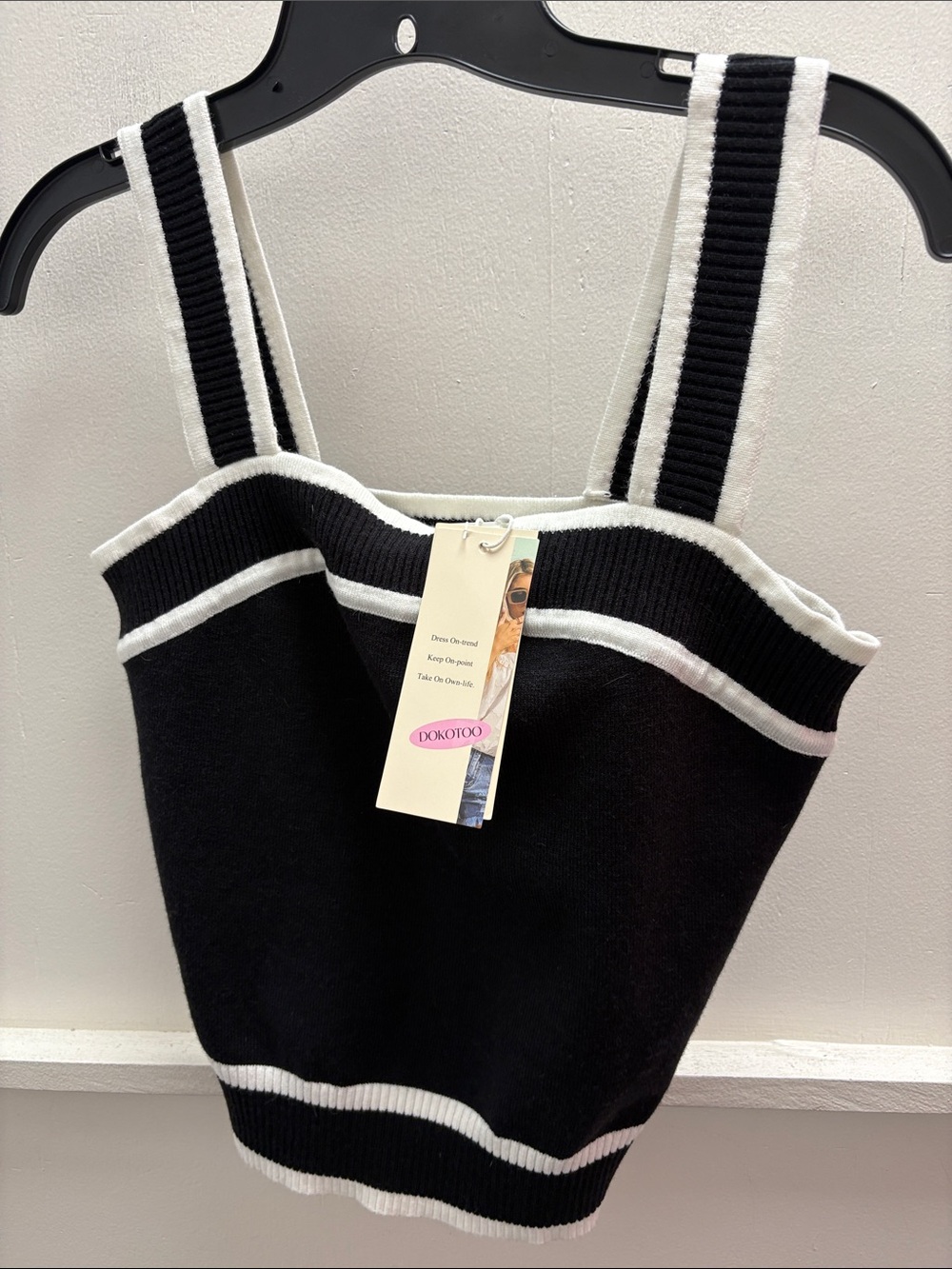 Black Knit Tank Top with White Trim-NWT